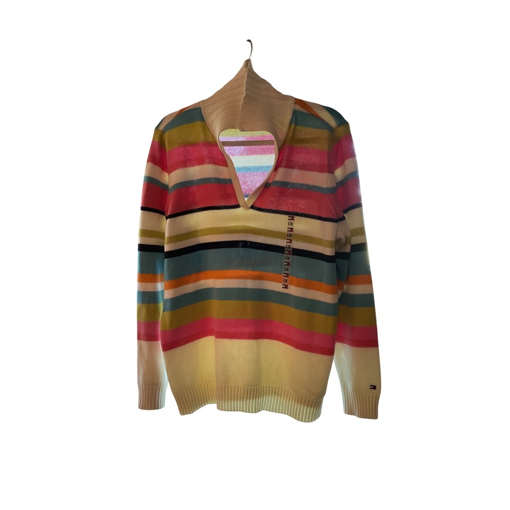 Tommy Hilfiger Striped‎ Sweater V-Neck Long Sleeve Colorful Knit 1X